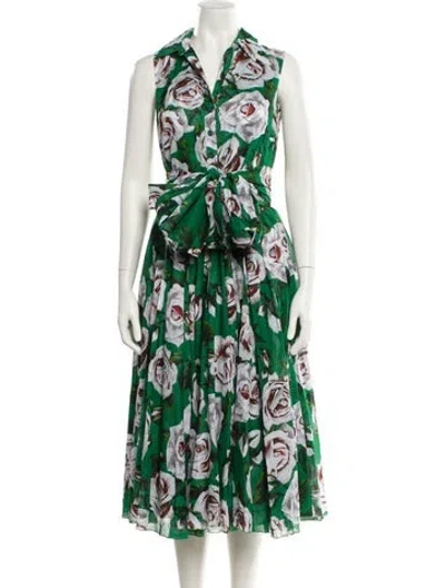 Pre-owned Samantha Sung Floral Print Midi Length Dress W/ Tags In Green