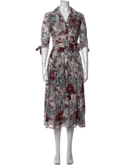 Pre-owned Samantha Sung Floral Print Midi Length Dress W/ Tags In Neutrals/red