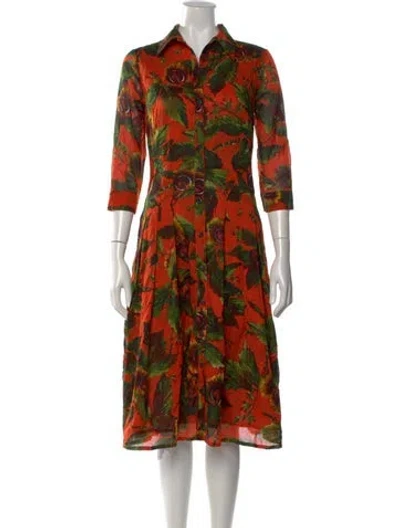 Pre-owned Samantha Sung Floral Print Midi Length Dress W/ Tags In Orange
