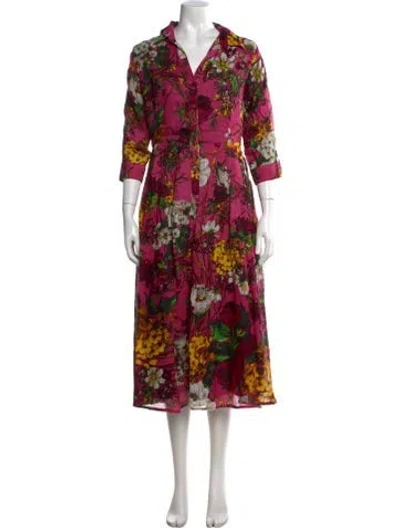 Pre-owned Samantha Sung Floral Print Midi Length Dress W/ Tags In Pink