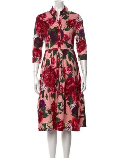 Pre-owned Samantha Sung Floral Print Midi Length Dress W/ Tags In Pink