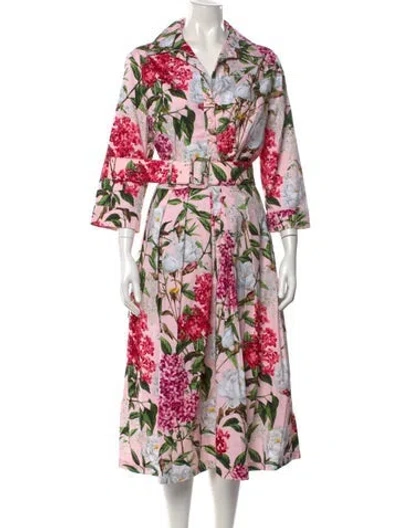 Pre-owned Samantha Sung Floral Print Midi Length Dress W/ Tags In Pink