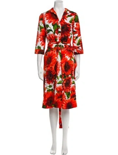 Pre-owned Samantha Sung Floral Print Midi Length Dress W/ Tags In Red