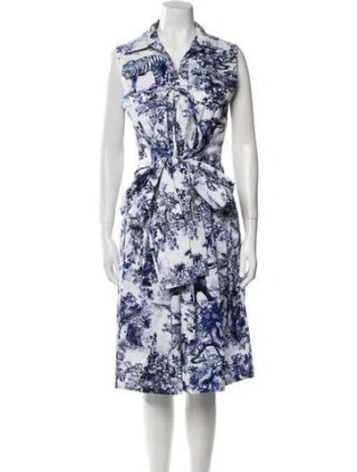 Pre-owned Samantha Sung Floral Print Midi Length Dress W/ Tags In White