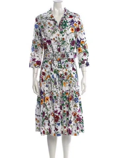 Pre-owned Samantha Sung Floral Print Midi Length Dress W/ Tags In White