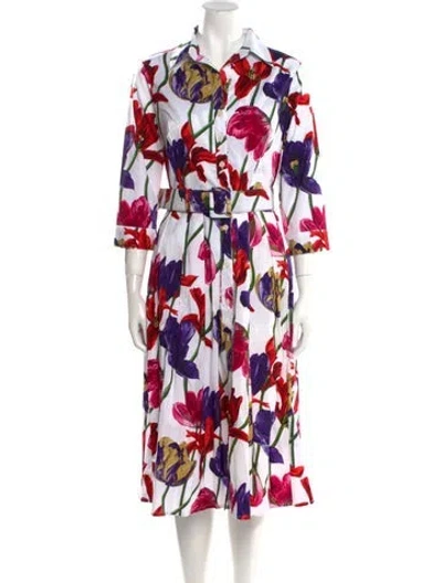Pre-owned Samantha Sung Floral Print Midi Length Dress W/ Tags In White