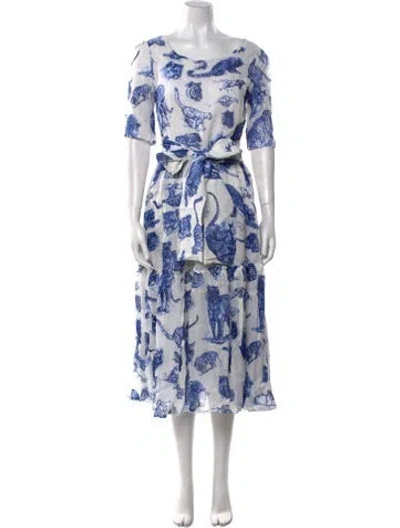 Pre-owned Samantha Sung Floral Print Midi Length Dress W/ Tags In White