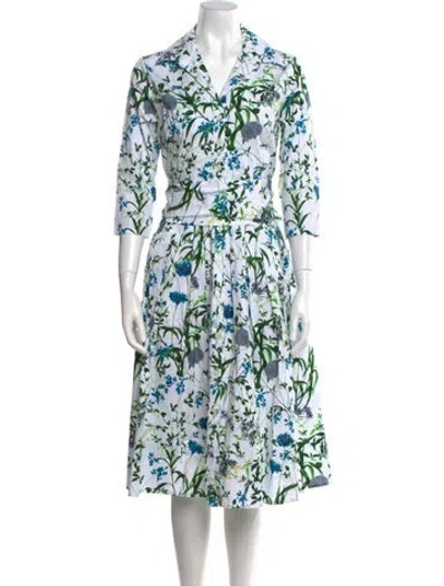 Pre-owned Samantha Sung Floral Print Midi Length Dress W/ Tags In White