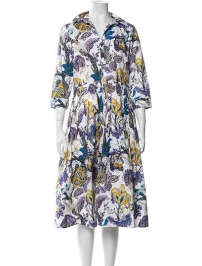 Pre-owned Samantha Sung Floral Print Midi Length Dress W/ Tags In White