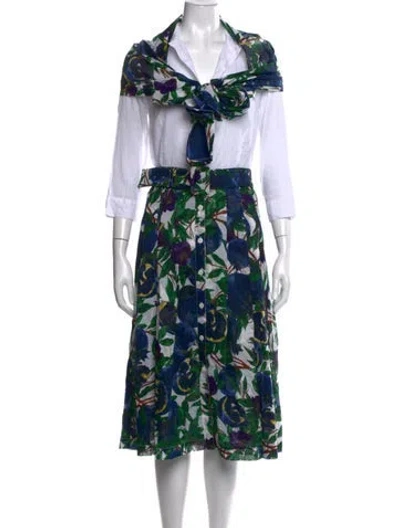 Pre-owned Samantha Sung Floral Print Midi Length Dress W/ Tags In White