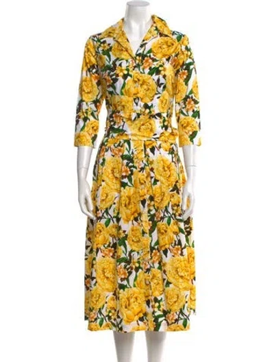 Pre-owned Samantha Sung Floral Print Midi Length Dress W/ Tags In Yellow