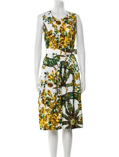 Pre-owned Samantha Sung Floral Print Midi Length Dress W/ Tags In Yellow