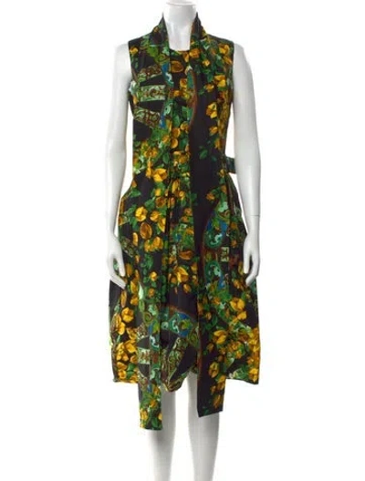 Pre-owned Samantha Sung Floral Print Midi Length Dress W/ Tags In Yellow