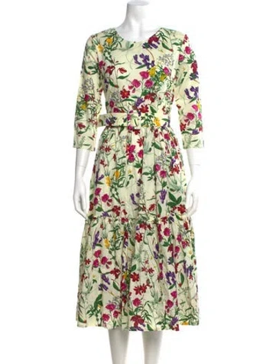 Pre-owned Samantha Sung Floral Print Midi Length Dress W/ Tags In Yellow