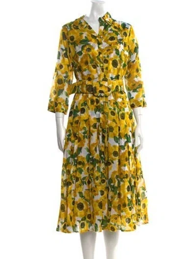Pre-owned Samantha Sung Floral Print Midi Length Dress W/ Tags In Yellow