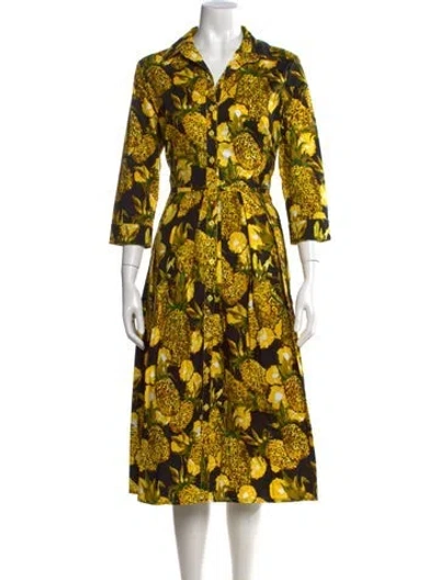 Pre-owned Samantha Sung Floral Print Midi Length Dress W/ Tags In Yellow