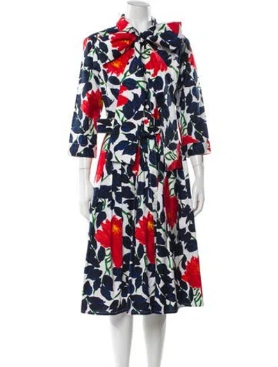 Pre-owned Samantha Sung Floral Print Midi Length Dress In White