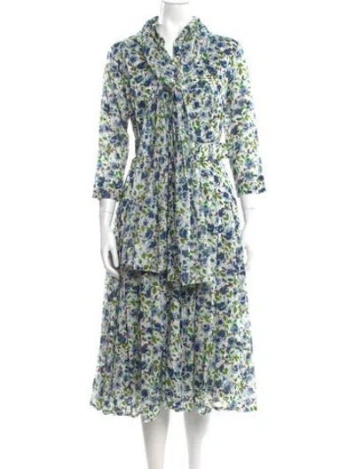 Pre-owned Samantha Sung Floral Print Midi Length Dress In White