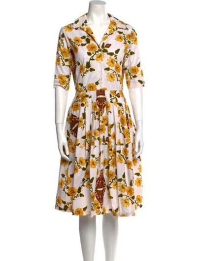Pre-owned Samantha Sung Floral Print Midi Length Dress In White