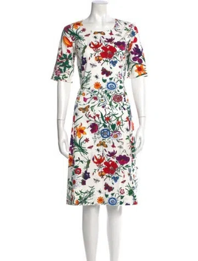 Pre-owned Samantha Sung Floral Print Midi Length Dress In White