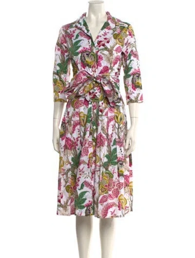 Pre-owned Samantha Sung Floral Print Midi Length Dress In White