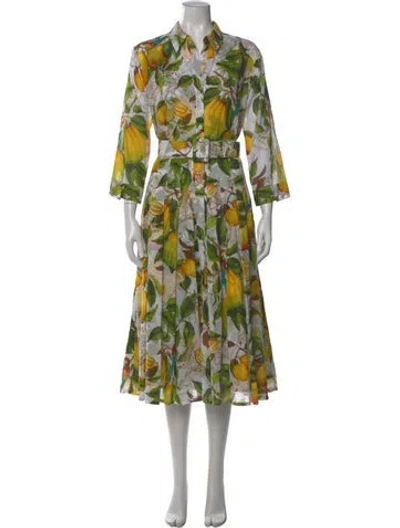 Pre-owned Samantha Sung Floral Print Midi Length Dress In White