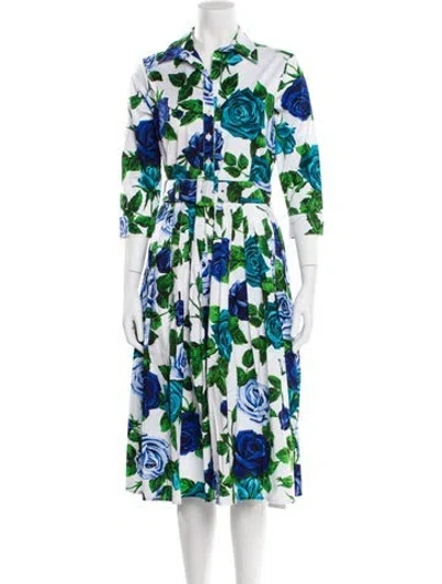 Pre-owned Samantha Sung Floral Print Midi Length Dress In White