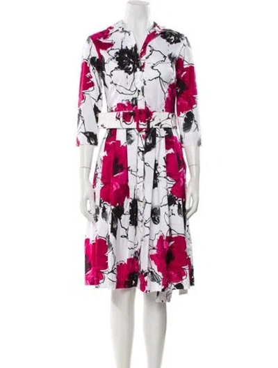 Pre-owned Samantha Sung Floral Print Midi Length Dress In White