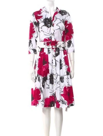 Pre-owned Samantha Sung Floral Print Midi Length Dress In White