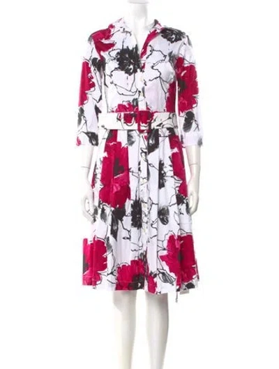 Pre-owned Samantha Sung Floral Print Midi Length Dress In White