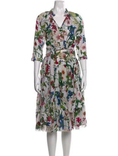 Pre-owned Samantha Sung Floral Print Midi Length Dress In White