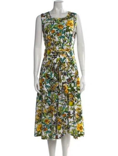 Pre-owned Samantha Sung Floral Print Midi Length Dress In White