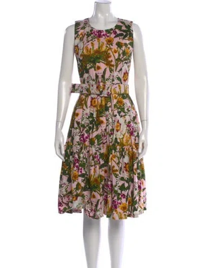 Pre-owned Samantha Sung Floral Print Midi Length Dress In White