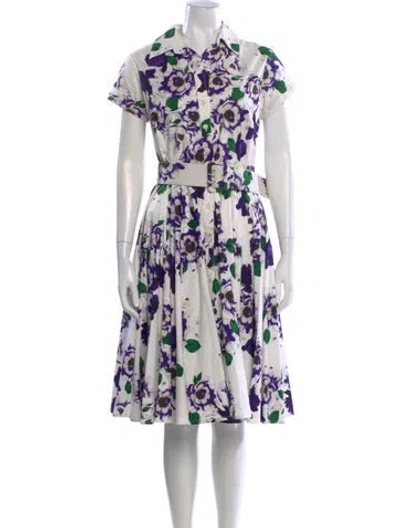 Pre-owned Samantha Sung Floral Print Midi Length Dress In White