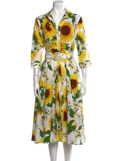 Pre-owned Samantha Sung Floral Print Midi Length Dress In White