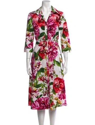 Pre-owned Samantha Sung Floral Print Midi Length Dress In White
