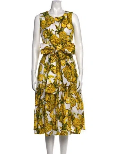 Pre-owned Samantha Sung Floral Print Midi Length Dress In White
