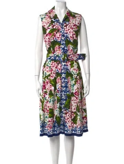 Pre-owned Samantha Sung Floral Print Midi Length Dress In White