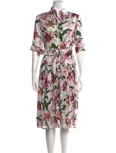Pre-owned Samantha Sung Floral Print Midi Length Dress In White