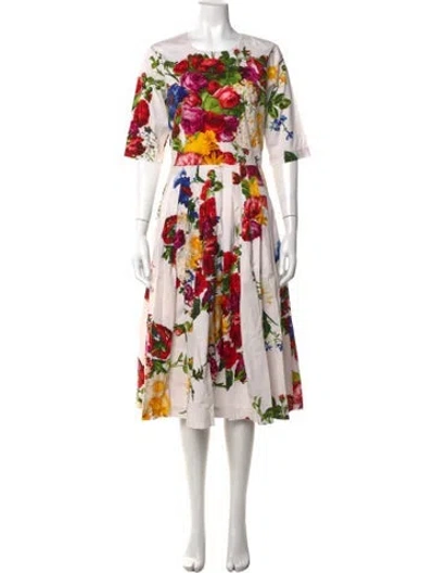 Pre-owned Samantha Sung Floral Print Midi Length Dress In White