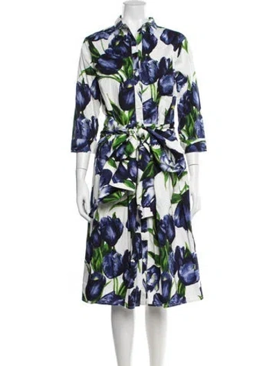 Pre-owned Samantha Sung Floral Print Midi Length Dress In White