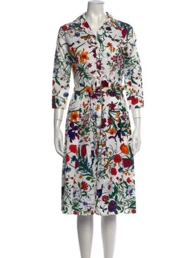 Pre-owned Samantha Sung Floral Print Midi Length Dress In White