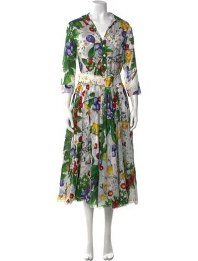 Pre-owned Samantha Sung Floral Print Midi Length Dress In White