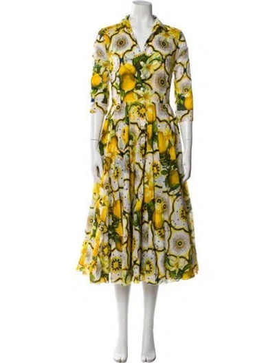Pre-owned Samantha Sung Floral Print Midi Length Dress In Yellow