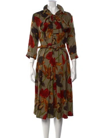 Pre-owned Samantha Sung Floral Print Midi Length Dress In Yellow
