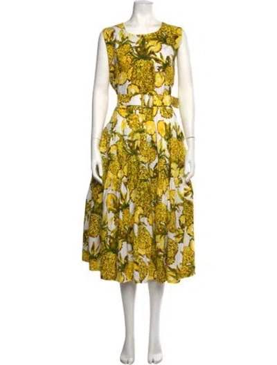 Pre-owned Samantha Sung Floral Print Midi Length Dress In Yellow