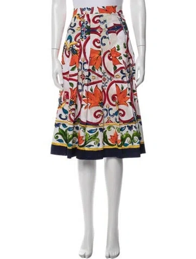 Pre-owned Samantha Sung Floral Print Midi Length Skirt In White