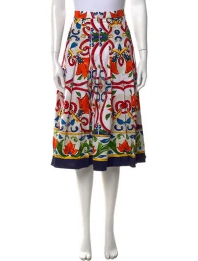 Pre-owned Samantha Sung Floral Print Midi Length Skirt In White