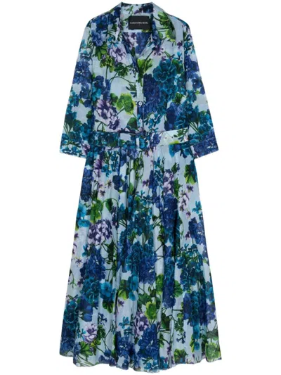 Samantha Sung Floral-print Cotton Dress In Blue