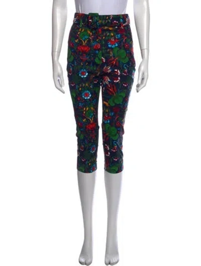 Pre-owned Samantha Sung Floral Print Skinny Leg Pants In Blue
